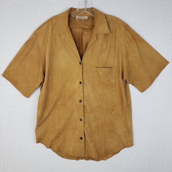 Vintage Banana Republic Safari Leather Suede Shirt Button-Up Casual sz M Unisex - Picture 2 of 11